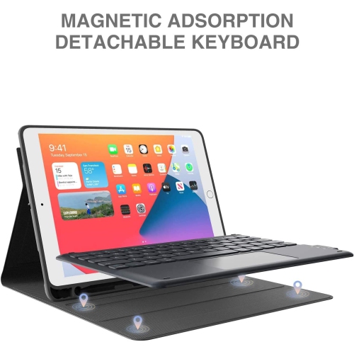DOLAER Wireless Detachable Keyboard Case with Smart Trackpad & Pencil Holder for iPad 7th/8th/9th Generation 10.2 inch