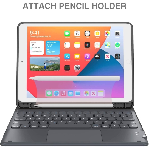 DOLAER Wireless Detachable Keyboard Case with Smart Trackpad & Pencil Holder for iPad 7th/8th/9th Generation 10.2 inch