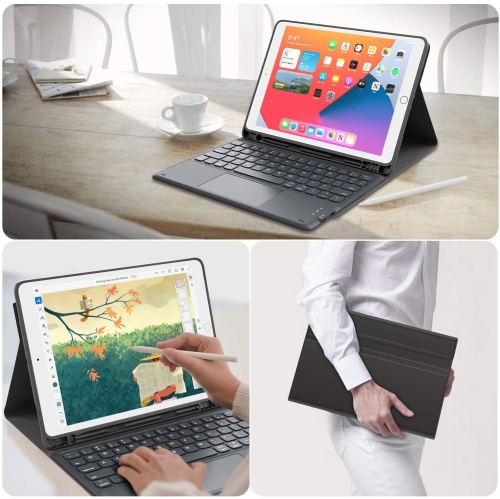 DOLAER Wireless Detachable Keyboard Case with Smart Trackpad & Pencil Holder for iPad 7th/8th/9th Generation 10.2 inch