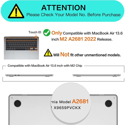 M Compatible with MacBook Air 13.6 inch Case 2022 2023 Release A2681 M2 Chip with Liquid Retina Display & Touch ID, Protective Plastic Hard Shell