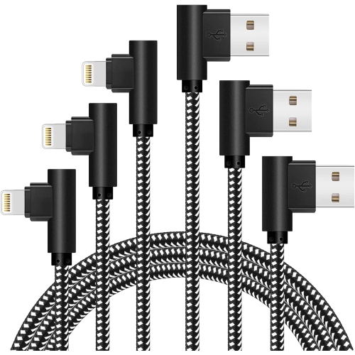 Lightning Cable 10ft iPhone Charger Cable 3PACK 90 Degree Right Angle Nylon Braided Gaming Charging Cord Compatible with iPhone 14 13 12 11 X 8 7 6