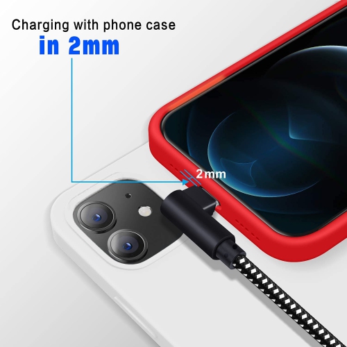 Lightning Cable 10ft iPhone Charger Cable 3PACK 90 Degree Right Angle Nylon Braided Gaming Charging Cord Compatible with iPhone 14 13 12 11 X 8 7 6