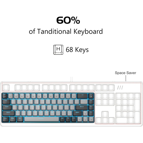 M Portable 60% Mechanical Gaming Keyboard, MK-Box LED Backlit Compact 68 Keys Mini Wired Office Keyboard with Blue Switch for Windows Laptop PC Mac