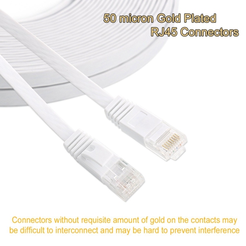 Cat 6 Ethernet Cable 100 ft Flat White, Slim Long Internet Network Lan patch cords, Solid Cat6 High Speed Computer wire with clips & Rj45 Connectors