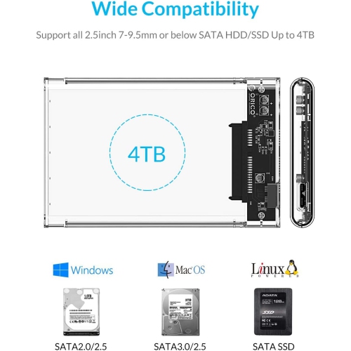 O 2,5 – Boîtier pour disque dur externe USB 3,0 pour disque dur SATA de 2,5 po et disque SSD [optimisé pour SSD, prise en charge 4TB UASP SATA III]