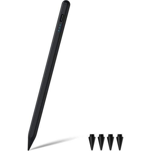 Stylet pour iPad 2018 à 2022 avec 4 embouts lisses et une sensibilité d’inclinaison de rejet de la paume crayon magnétique haute précision pour iPad