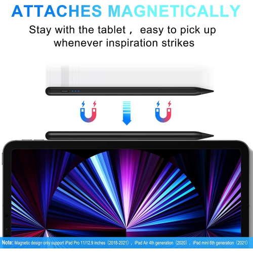 Stylus Pen for iPad with 4 Smooth Fine Tips and Palm Rejection Tilt Sensitivity High Precision Magnetic Pencil for iPad 10/9/8/7/6, iPad Air 5/4/3,