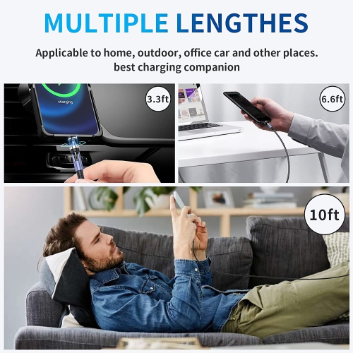 H 540° Rotation Magnetic Charging Cable, 3 in 1 Magnetic Phone Charger with LED Light Compatible with Micro USB, Type C and iProduct Device Black Nyl