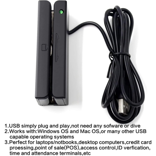 USB Magnetic Stripe Card Reader 3-Track POS Credit Card Reader Swiper MagStripe Swipe Card Reader