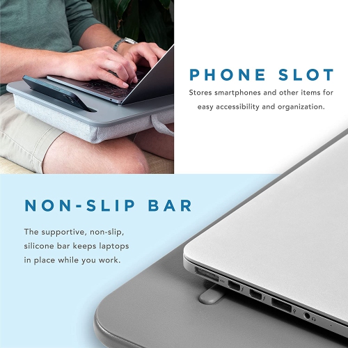 L Sidekick Lap Desk with Device Ledge and Phone Holder - Gray - Fits up to 15.6 Inch Laptops - Style No. 44215