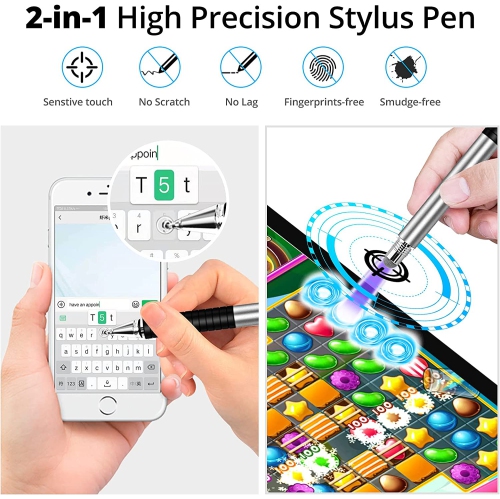 Stylet capacitif, stylets universels Stylist [série 2-en-1 Precision] stylets à pointe fine pour iPhone/iPad/Android/tablette et tous les stylets