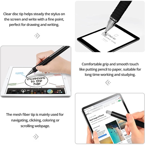 Stylet capacitif, stylets universels Stylist [série 2-en-1 Precision] stylets à pointe fine pour iPhone/iPad/Android/tablette et tous les stylets