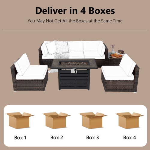 Gymax 7PCS Patio Rattan Furniture Set 42'' Fire Pit Table w/ Cover Cushioned