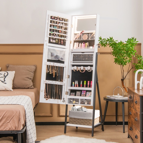 Costway Jewelry Cabinet Armoire 3 Color LED Modes Full-Length Frameless Mirror Lockable