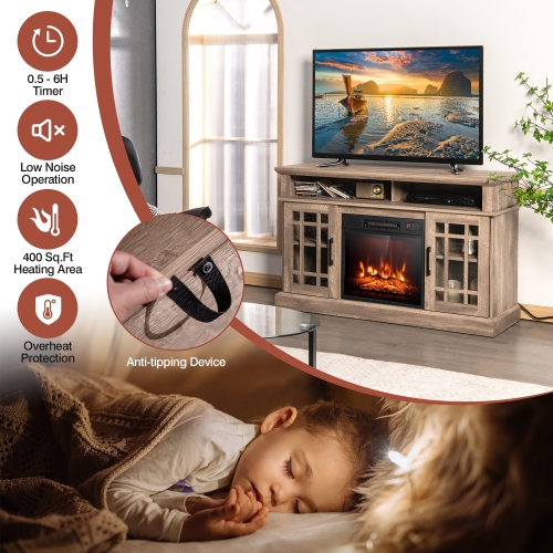 Gymax 48'' TV Stand Console Cabinet w/ Fireplace Entertainment Center For Living Room