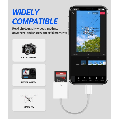 SD Card Reader for iPhone Camera Memory Lightning Adapter Accessories Apple MFI Certified Photo Photography Viewer Adaptador for 13 12 11 Pro Max X