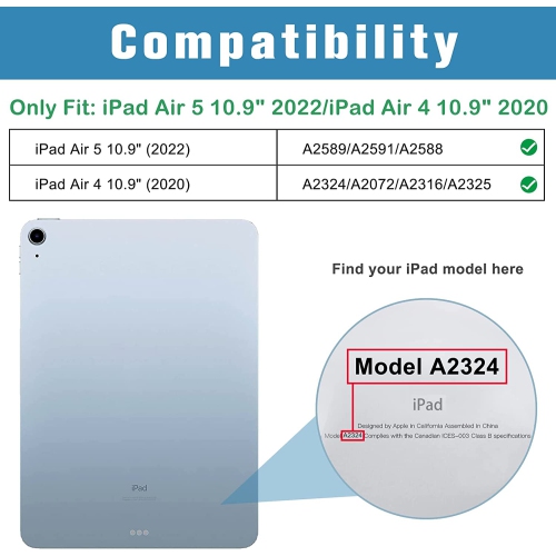 P iPad Air 2022 5e gén. /Air 4 Generation10.9 po 2020, étui mince rigide à dos rigide, étuis protecteurs intelligents pour iPad Air 5/iPad Air 10.9