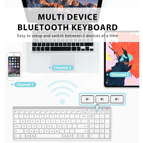 i BK10 Bluetooth Keyboard, Multi Device Keyboard Rechargeable Bluetooth 5.1 with Number Pad Ergonomic Design Full Size Stable Connection Keyboard for