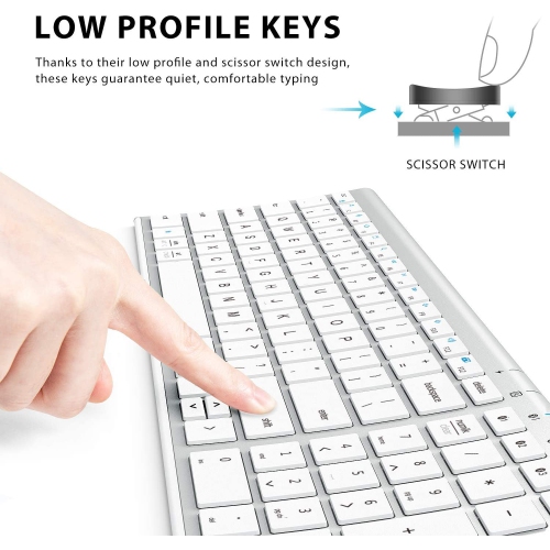 i BK10 Bluetooth Keyboard, Multi Device Keyboard Rechargeable Bluetooth 5.1 with Number Pad Ergonomic Design Full Size Stable Connection Keyboard for