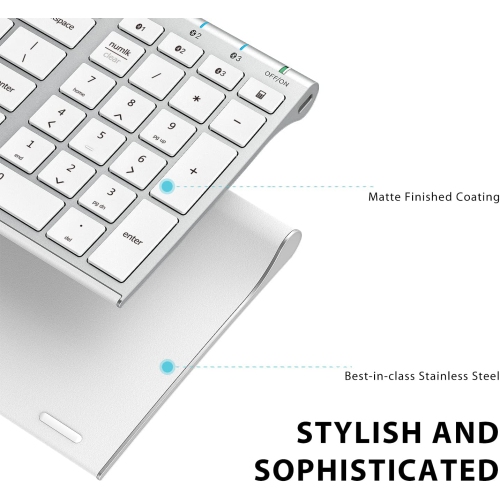 i BK10 Bluetooth Keyboard, Multi Device Keyboard Rechargeable Bluetooth 5.1 with Number Pad Ergonomic Design Full Size Stable Connection Keyboard for