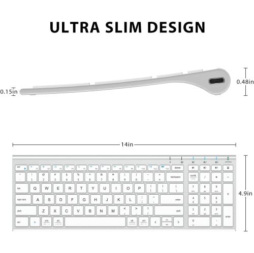 i BK10 Bluetooth Keyboard, Multi Device Keyboard Rechargeable Bluetooth 5.1 with Number Pad Ergonomic Design Full Size Stable Connection Keyboard for