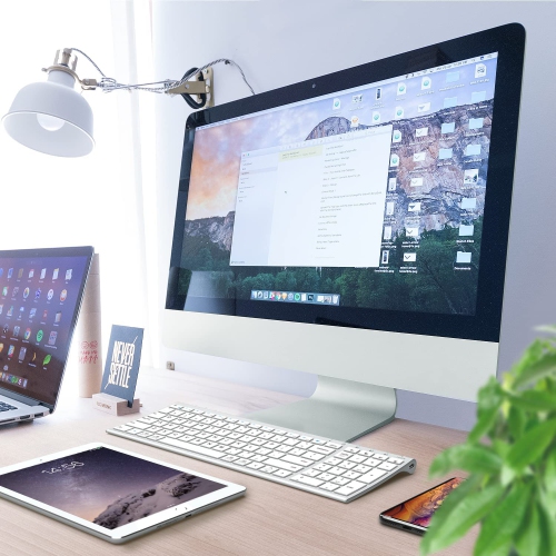 i BK10 Bluetooth Keyboard, Multi Device Keyboard Rechargeable Bluetooth 5.1 with Number Pad Ergonomic Design Full Size Stable Connection Keyboard for