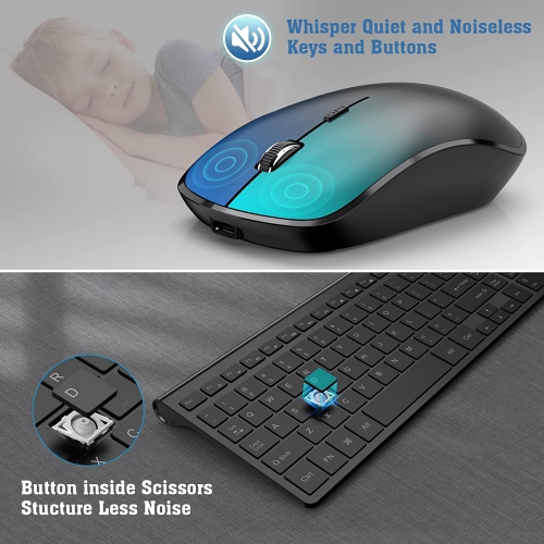 Rechargeable Wireless Keyboard Mouse, Compact Slim Wireless Keyboard and Mouse Combo, Sleek Design and High Precision 2400 DPI for PC, Desktop,