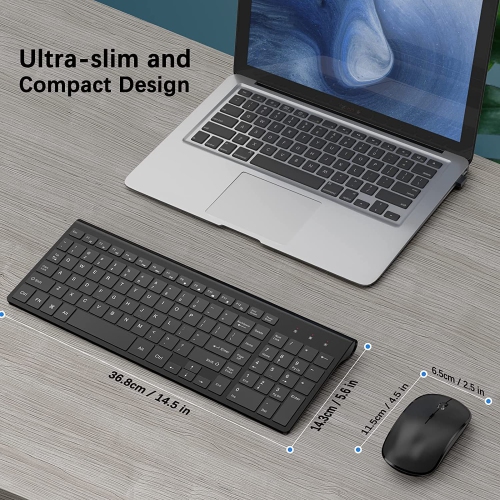 Rechargeable Wireless Keyboard Mouse, Compact Slim Wireless Keyboard and Mouse Combo, Sleek Design and High Precision 2400 DPI for PC, Desktop,