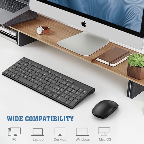 Rechargeable Wireless Keyboard Mouse, Compact Slim Wireless Keyboard and Mouse Combo, Sleek Design and High Precision 2400 DPI for PC, Desktop,