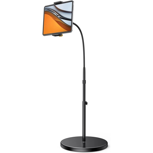 Tablet Floor Stand - L Gooseneck Tablet Holder Mount with Adjustable Height & 10.6lb Stable Base, Compatible with iPad Mini Air Pro 12.9, Galaxy Tab,