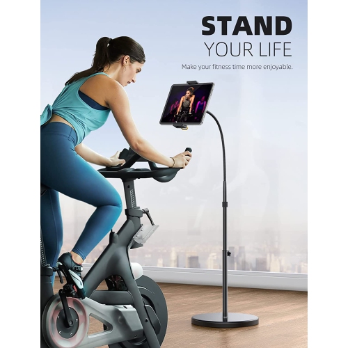 Tablet Floor Stand - L Gooseneck Tablet Holder Mount with Adjustable Height & 10.6lb Stable Base, Compatible with iPad Mini Air Pro 12.9, Galaxy Tab,