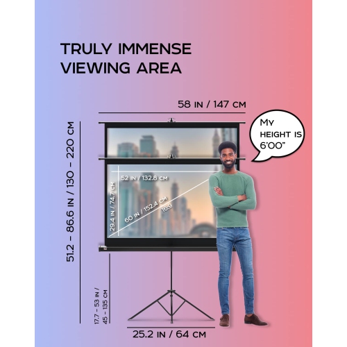 Écran de projection avec support 60 po - écran de projection intérieur/extérieur pour film ou présentation au bureau - trépied HD sans plis 16:9