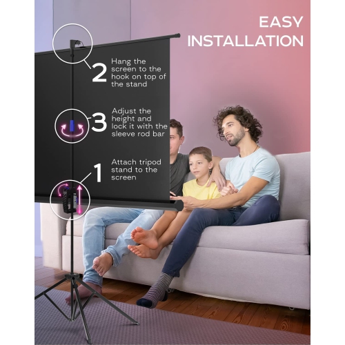 Écran de projection avec support 60 po - écran de projection intérieur/extérieur pour film ou présentation au bureau - trépied HD sans plis 16:9