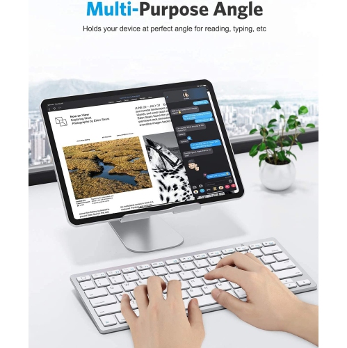 O Tablet Stand Compatible with iPad, Adjustable Stand Holder for Tablets and All Cell Phones, Silver