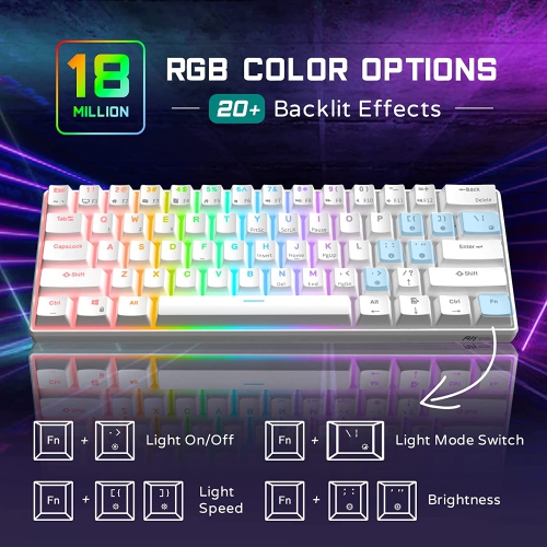 RK ROYAL KLUDGE RK61 Wired 60% Mechanical Gaming Keyboard RGB Backlit Ultra-Compact Red Switch White
