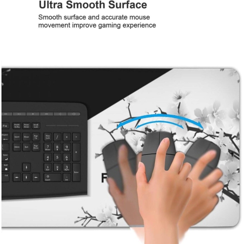 Black and White Mouse Pad Cherry Blossom Gaming Mouse Pad XL Long Mouse Pad Large XXL Mousepad Extended Stitched Edges Non-Slip Rubber Base Mice Pad