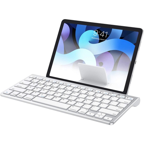DOLAER  O Ultra-Slim Wireless Bluetooth Keyboard Compatible With All Ipad, Ipad 10.2 9Th Generation/mini 6 2021, Build-In Sliding Stand In White