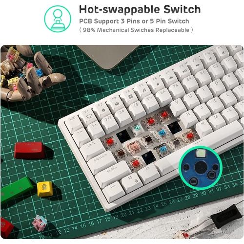 RK ROYAL KLUDGE RK84 Wireless Bluetooth/2.4Ghz 75% RGB Mechanical Gaming Keyboard, Three Modes Connectable Keyboard with Hot-Swappable Quiet Red