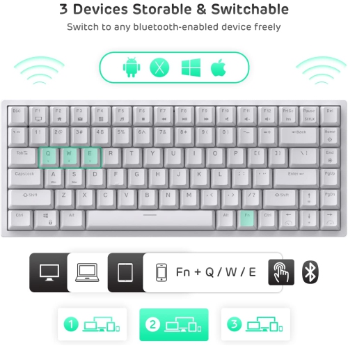 RK ROYAL KLUDGE RK84 Wireless Bluetooth/2.4Ghz 75% RGB Mechanical Gaming Keyboard, Three Modes Connectable Keyboard with Hot-Swappable Quiet Red