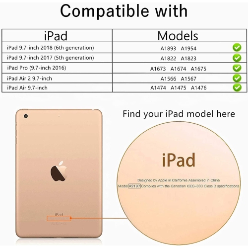 B Kids Case for iPad 9.7 2018/2017/iPad Air 2, iPad 6th/5th Generation Case for Kids, with Built-in Screen Protector, Shockproof Handle Convertible