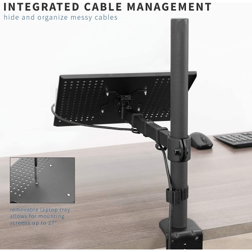 Single Laptop Notebook Desk Mount Stand, Fully Adjustable Extension with C-clamp, Fits up to 17 inch Laptops, Black, STAND-V001L
