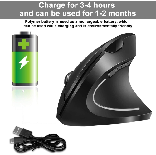V Ergonomic Mouse, Rechargeable Wireless Mouse, 2.4GHz Rechargeable Wireless Vertical Optical Mice with USB Receiver, 6 Buttons, 800/1200/1600 DPI,