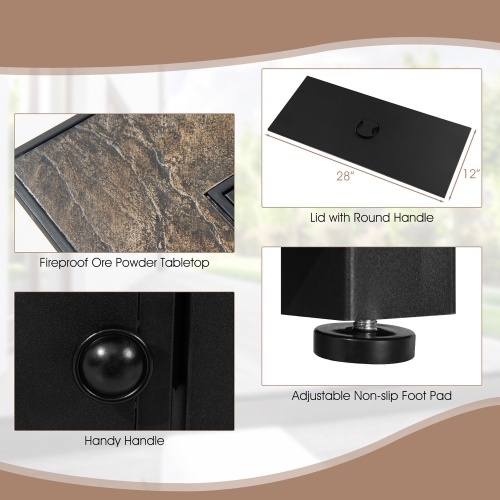 Gymax 7PCS Patio Rattan Furniture Set 42'' Fire Pit Table w/ Cover Cushioned