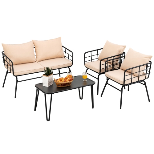 Gymax 4PCS Patio Conversation Set Outdoor Furniture Set w/ Cushions Steel Structure