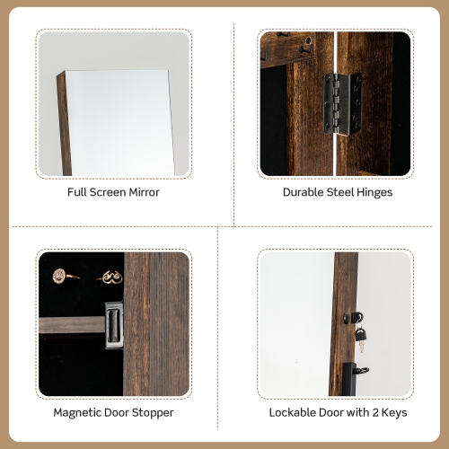 Armoire à bijoux Costway avec miroir pleine longueur verrouillable, tiroir inférieur et roulettes