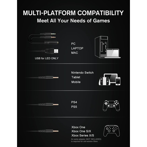 G2000 Gaming Headset with Mic, LED Lights, Noise Reduction & Stereo Bass for PS4/PS5, Xbox One, PC, Laptop, Mac, Tablet & Mobile Gaming- BLACK