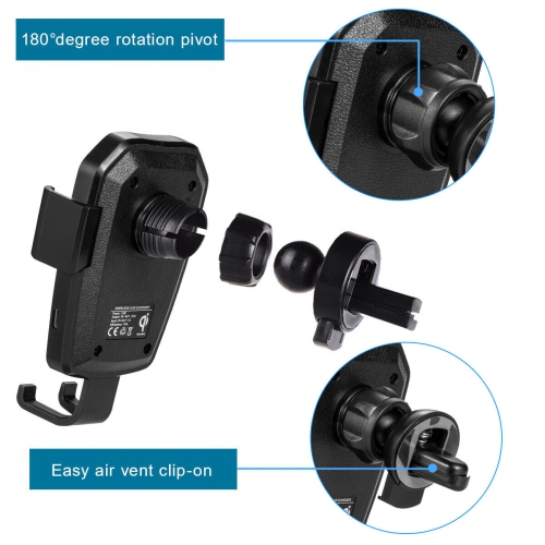 360° Automatic Clamping Qi Wireless 15W Car Charging Mount Air Vent Phone Holder