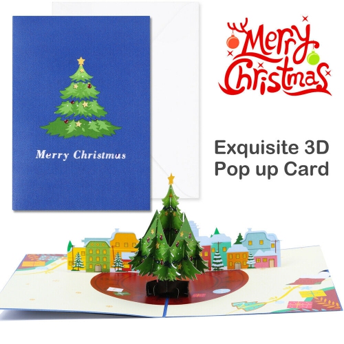 Hand Made Exquisite 3D Christmas Pop Up Cards with Envelopes, 2Pcs