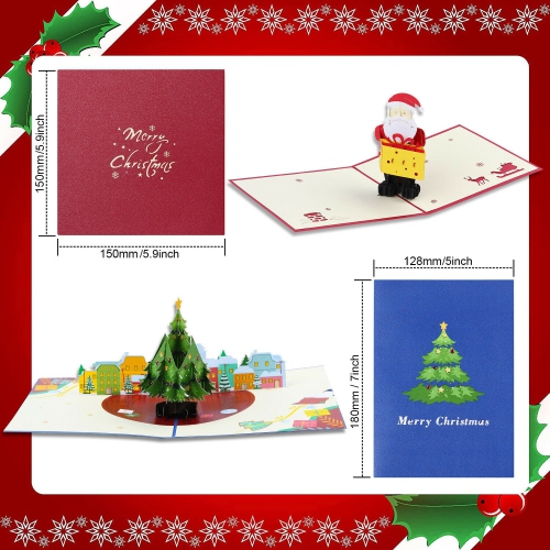 Hand Made Exquisite 3D Christmas Pop Up Cards with Envelopes, 2Pcs