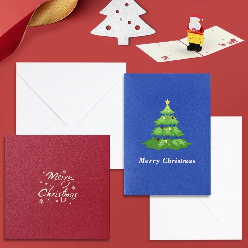 Hand Made Exquisite 3D Christmas Pop Up Cards with Envelopes, 2Pcs